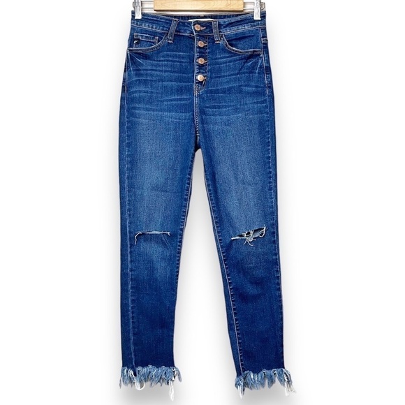 KanCan High Rise Frayed Ankle Jeans 26 5 skinny button fly cropped distressed - Picture 1 of 12
